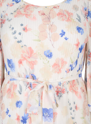 Zizzi Robe plissée imprimée avec lien à nouer, White/Blue Floral, Packshot image number 2