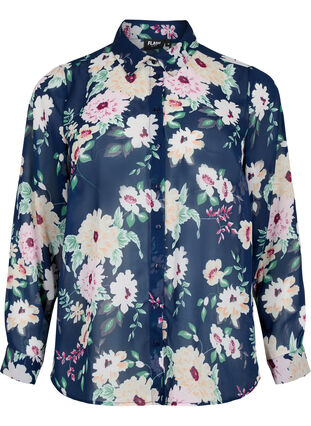 Zizzi FLASH - Chemise à manches longues avec imprimé floral, Navy Flower, Packshot image number 0