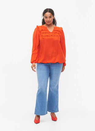 Zizzi Blouse à manches longues avec des détails froncés., Orange.com, Model image number 3