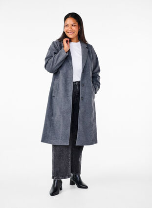 Zizzi Manteau long en laine avec des poches, Dark Grey Melange, Model image number 2