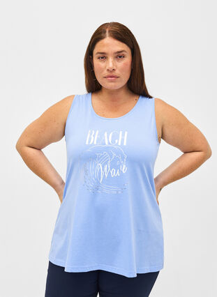 Zizzi Top en coton avec forme en A, Serenity W. Beach, Model image number 0