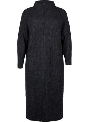 Zizzi Robe longue oversize en tricot avec fente, Dark Grey Melange, Packshot image number 0