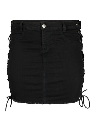 Zizzi Jupe courte en jean à lacets, Black, Packshot image number 0
