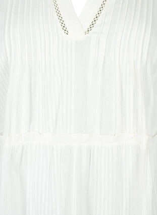 Zizzi Robe en coton à manches 3/4 avec volants, Bright White, Packshot image number 2