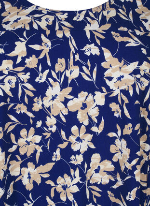 Zizzi Robe en coton imprimé à manches courtes, Blue W. Beige Flower, Packshot image number 2