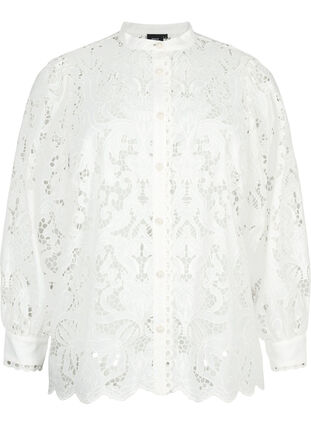 Zizzi Blouse façon chemise à manches longues en dentelle, White, Packshot image number 0