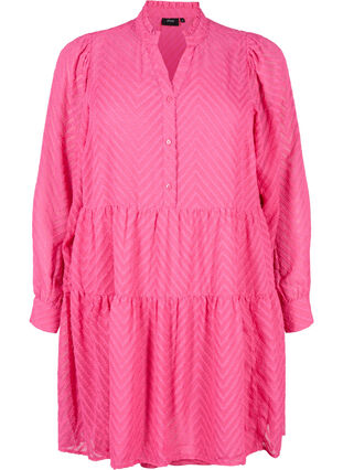 Zizzi Robe courte texturée avec un col à volants, Magenta, Packshot image number 0