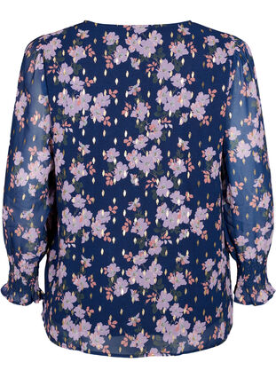 Zizzi Blouse à fleurs à manches longues et col en V, Blue Small Fl. AOP, Packshot image number 1