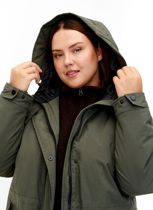 Zizzi Parka avec capuche et taille réglable, Black Olive, Model image number 2