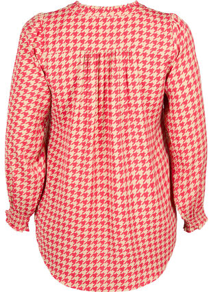 Zizzi Blouse avec smocks et décolleté en V, Raspb. Houndsthooth, Packshot image number 1