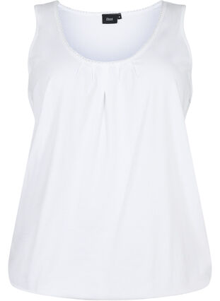 Zizzi Top en coton avec col rond et bordure en dentelle, Bright White, Packshot image number 0