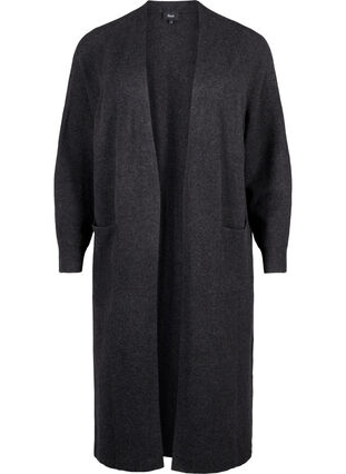 Zizzi Long cardigan tricoté avec poches, Dark Grey Melange, Packshot image number 0