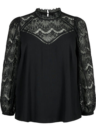 Zizzi Blouse manches longues avec dentelle, Black, Packshot image number 0