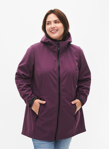 Zizzi Veste courte en tissu souple avec poches, Hortensia, Model image number 0