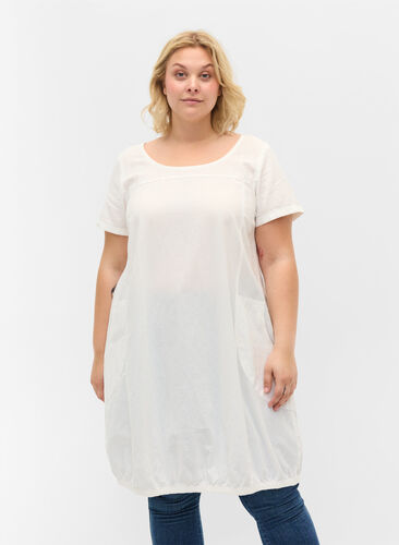 Zizzi Robe en coton à manches courtes, Bright White, Model image number 0