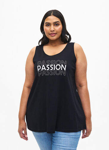 Zizzi Top en coton avec forme en A, Black W. Passion, Model image number 0