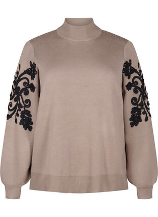 Zizzi Chemisier en tricot avec broderie, Desert Taupe Comb, Packshot image number 0