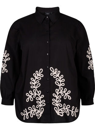 Zizzi Chemise ample en coton avec broderie, Black, Packshot image number 0