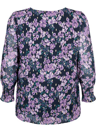 Zizzi Blouse à fleurs à manches longues et col en V, Black Small Fl. AOP, Packshot image number 1