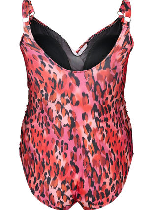 Zizzi Maillot de bain avec imprimé et effet cache-cœur, Red Leopard AOP, Packshot image number 1