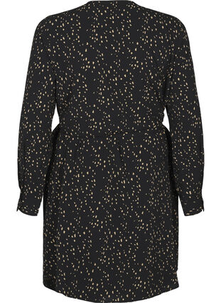 Zizzi Robe à manches longues avec cordon de serrage, Black w. Dot AOP, Packshot image number 1