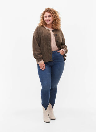 Zizzi Cardigan tricoté côtelé avec boutons, Brown Mel., Model image number 2