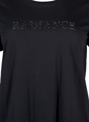 Zizzi T-shirt en coton avec motif strass, Black w. Radiance, Packshot image number 2