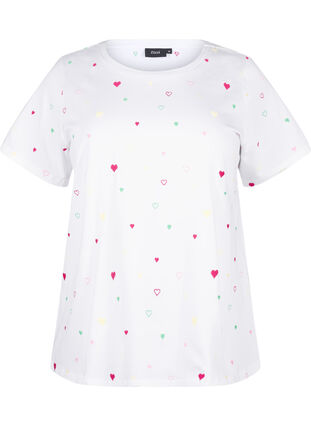 Zizzi T-shirt en coton bio avec citrons, White Heart Emb., Packshot image number 0