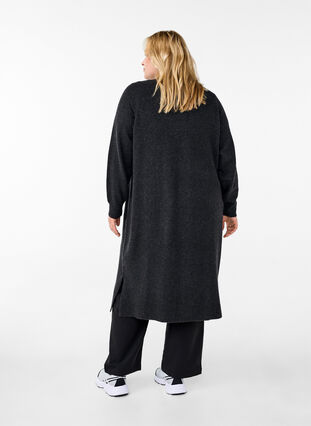 Zizzi Long cardigan tricoté avec poches, Dark Grey Melange, Model image number 1