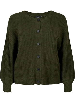 Zizzi Cardigan tricoté côtelé avec boutons, Forest Night Mel., Packshot image number 0