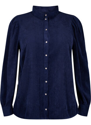 Zizzi Chemise en velours avec boutons en strass, Medieval Blue, Packshot image number 0