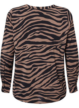 Zizzi Chemise à col en V avec imprimé zèbre, Black/Brown Zebra, Packshot image number 1