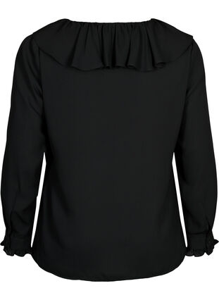 Zizzi Blouse à manches longues à volants, Black, Packshot image number 1