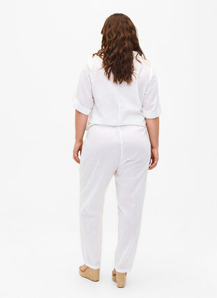 Zizzi Pantalon en coton uni avec du lin, Bright White, Model image number 1