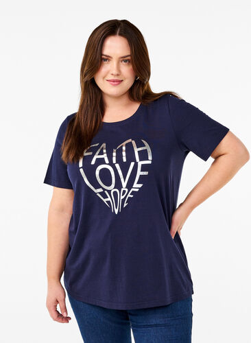 Zizzi FLASH – T-shirt imprimé, Navy B. Silver Faith, Model image number 0