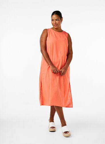 Zizzi Robe sans manches en mélange de coton avec du lin, Living Coral, Model image number 0