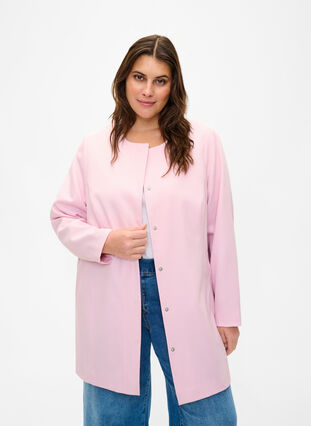 Zizzi Veste de printemps avec patte de boutonnage cachée, Parfait Pink, Model image number 0