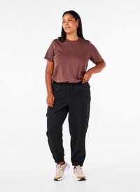 Pantalon avec poches cargo et taille élastiquée, Black, Model