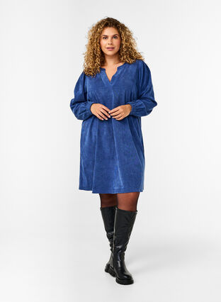 Zizzi Robe courte en velours à manches longues, Sodalite Blue, Model image number 2