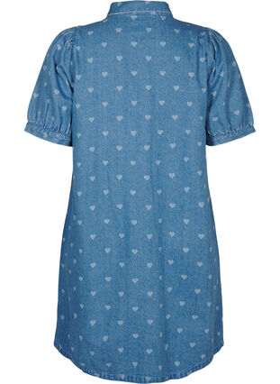 Zizzi Robe en jean à manches courtes avec imprimé cœur, L. Blue D. w. Heart, Packshot image number 1