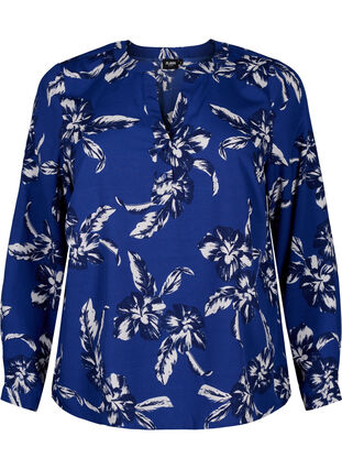 Zizzi FLASH - chemisier à manches longues avec imprimé, Navy Blazer Flower, Packshot image number 0