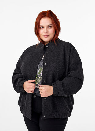 Zizzi  Blouson bomber aspect laine avec poches, Dark Grey Melange, Model image number 0