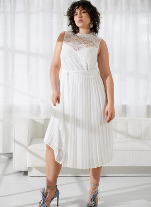 Zizzi Robe sans manches avec dentelle et plis, Bright White, Image image number 0