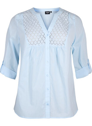 Zizzi FLASH – Chemise avec détails en crochet, Cashmere Blue, Packshot image number 0