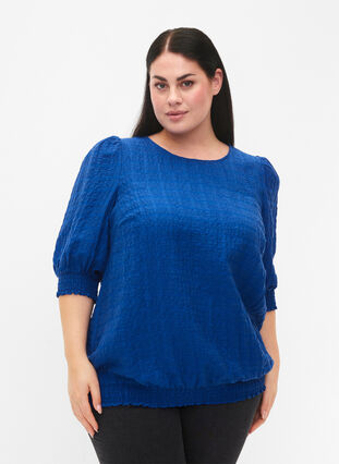 Zizzi Blouse smockée en lyocell (TENCEL™), Strong Blue, Model image number 0