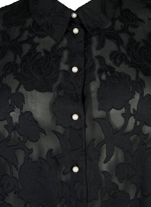 Zizzi Chemise look jacquard avec boutons en nacre, Black, Packshot image number 2