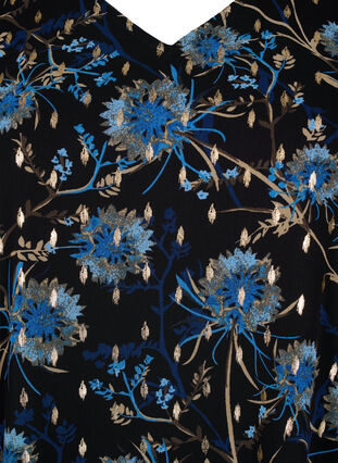 Zizzi Blouse à fleurs à manches longues et col en V, Black Blue Flower , Packshot image number 2