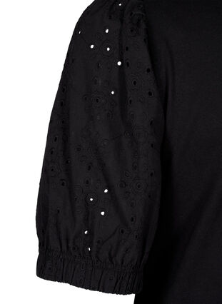 Zizzi Chemisier en coton biologique avec manches en broderie anglaise, Black, Packshot image number 3