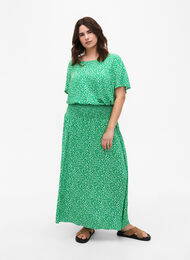 FLASH - Jupe longue en viscose avec smocks, Bright Green Wh.AOP, Model