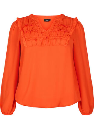 Zizzi Blouse à manches longues avec des détails froncés., Orange.com, Packshot image number 0